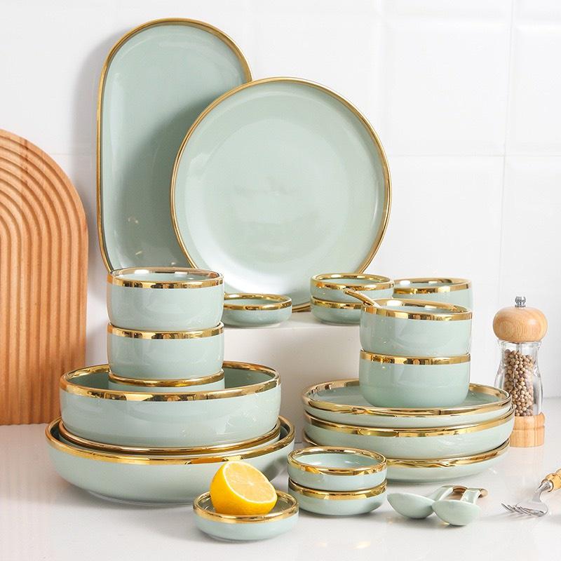 Bộ bát đĩa chén sứ 26 món Viền Vàng Cao Cấp
