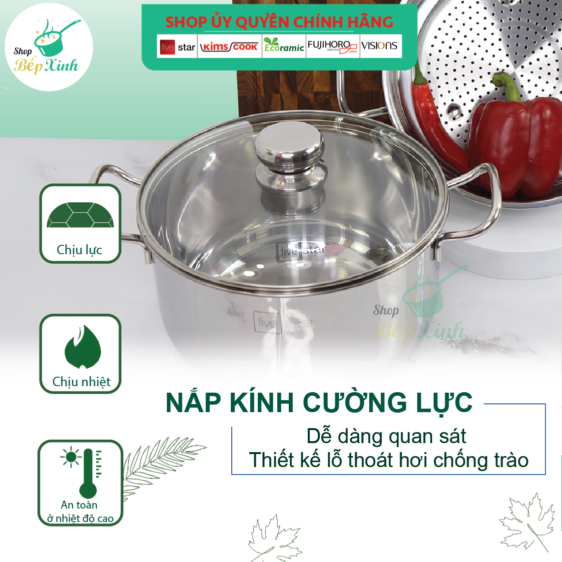 Bộ Nồi Xửng Hấp Từ Nắp Kính Fivestar Tặng 5 Muỗng - Bạc