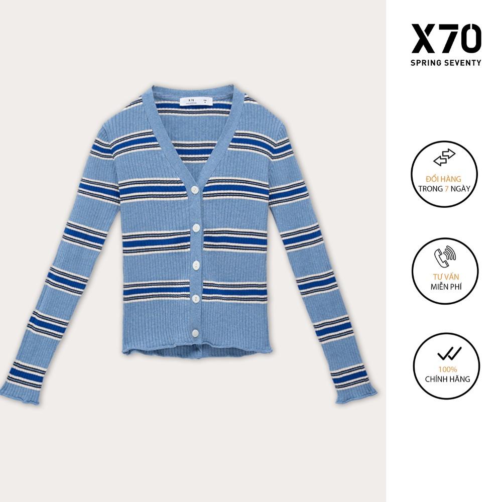 Áo Khoác Cardigan Nữ Dệt Kim Họa Tiết Sọc Ngang Thiết Kế Tay Dài Cổ Chữ V Thời Trang X70 - 02430003