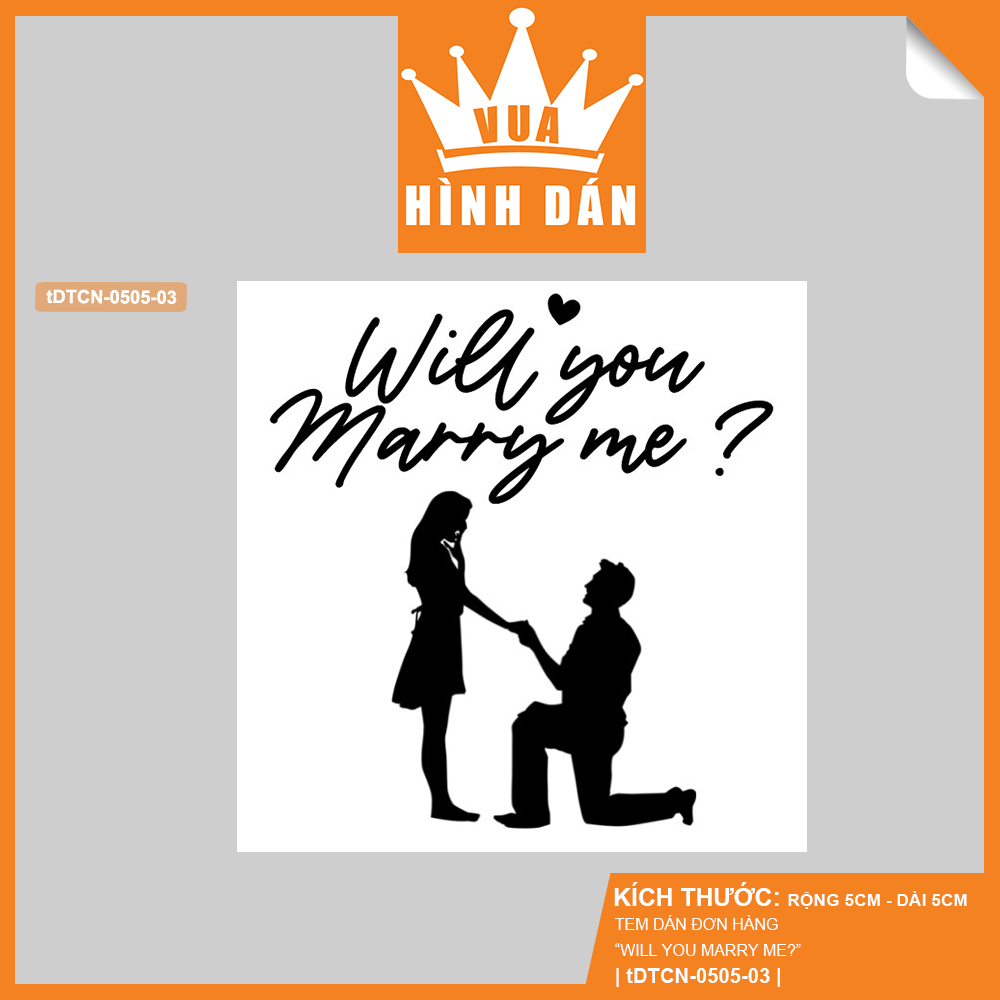Set 50/100 nhãn dán WILL YOU MARRY ME - tem CẦU HÔN dán hộp, gói quà, túi hàng