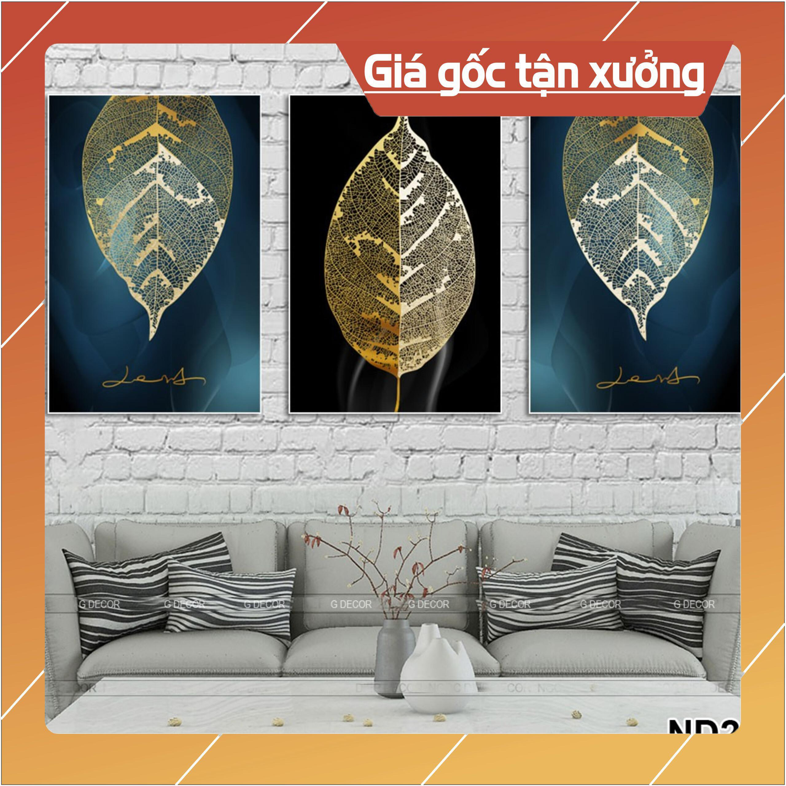 Bộ tranh treo tường phong thủy trang trí nội thất lá cây nghệ thuật thiên nhiên xanh