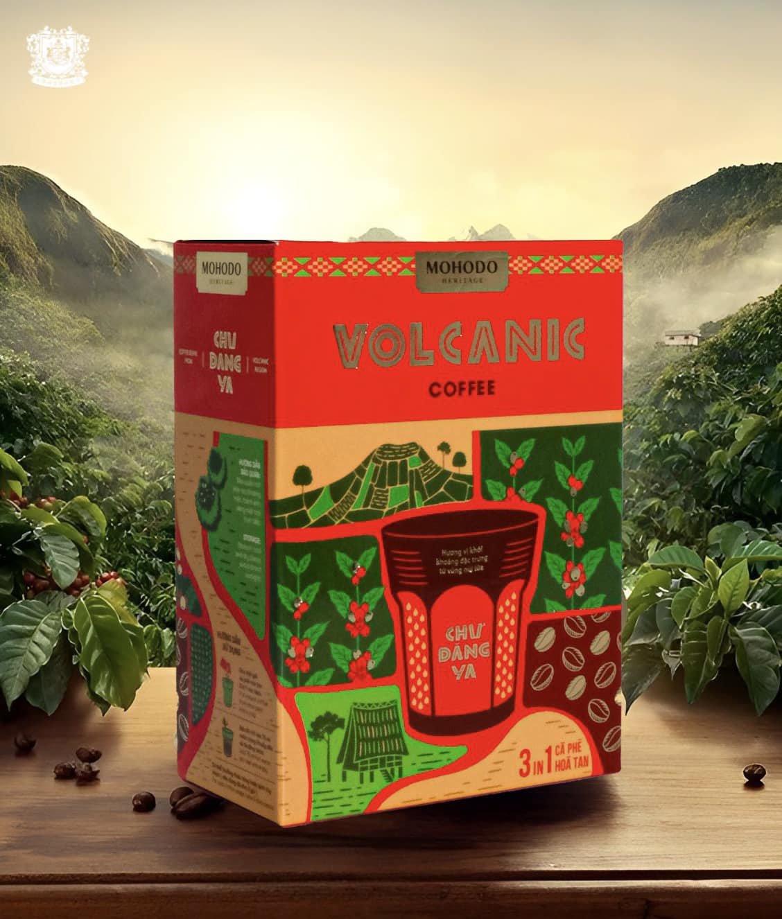 Cà Phê Mohodo Volcanic Coffee Instant 3in1 Nguyên Chất Đậm Vị Từ Núi Lửa Chư Đăng Ya 108g - Hộp giấy