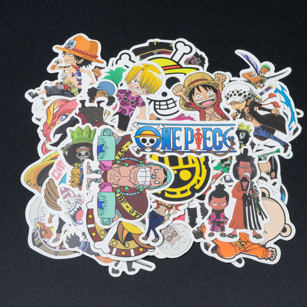 Bộ 50 miếng sticker chủ đề One Piece mẫu mới 2020 - trang trí mũ bảo hiểm xe máy, xe đạp, laptop, vali, điện thoại, đàn, skateboard, tủ quần áo, nắp lưng điện thoại... chống nước, lâu phai dễ sử dụng