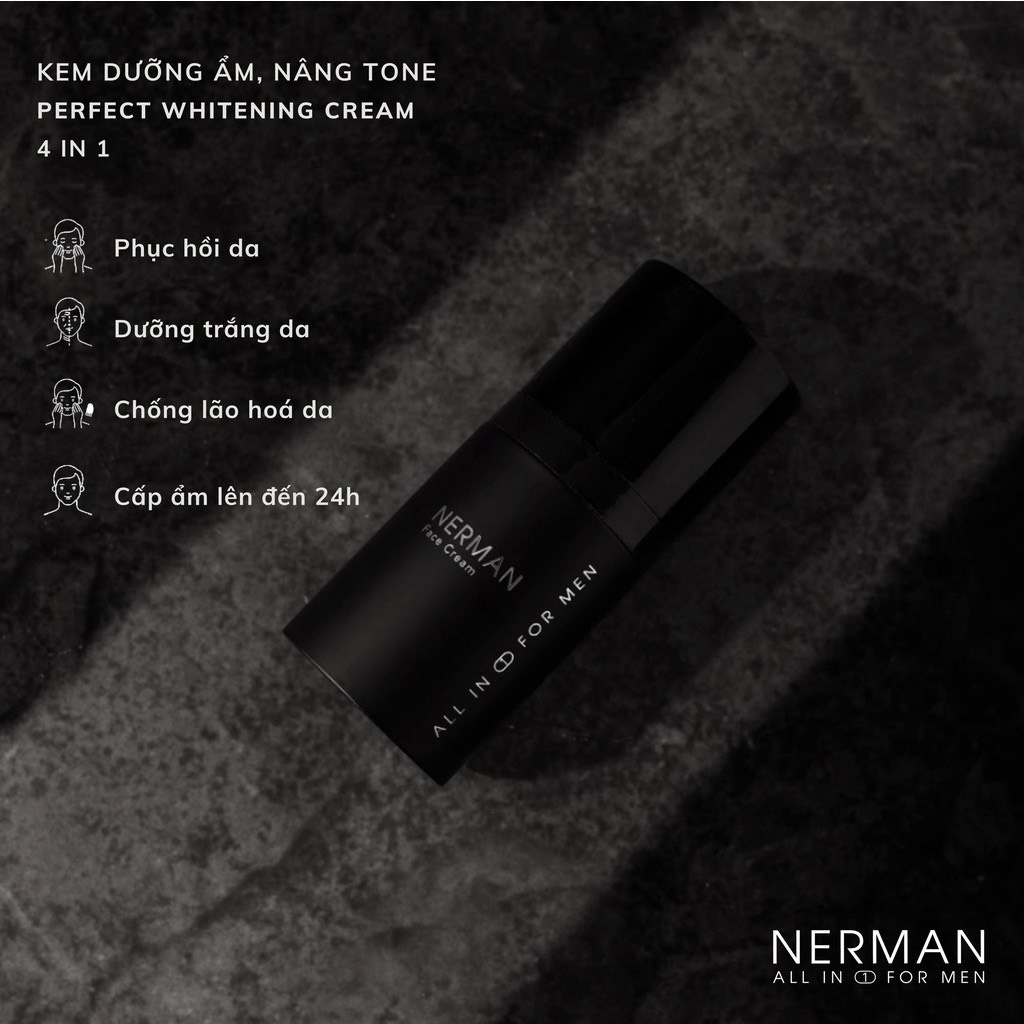 Combo dưỡng trắng da Nerman dùng cho nam giới bao gồm 1 Gel rửa mặt 100ml và 1 kem dưỡng trắng 30g