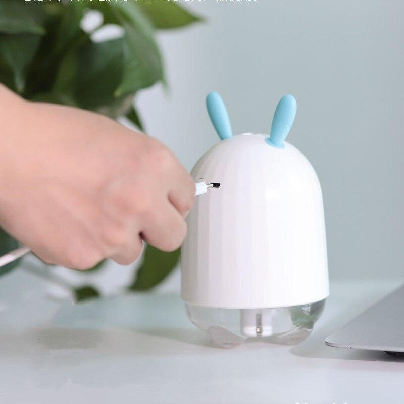 Cute Rabbit 300ML Mini Ultrasonic Air Humidifier Aroma Essential Oil Diffuser for Home Car USB Fogger Mist Maker with LED Lamp