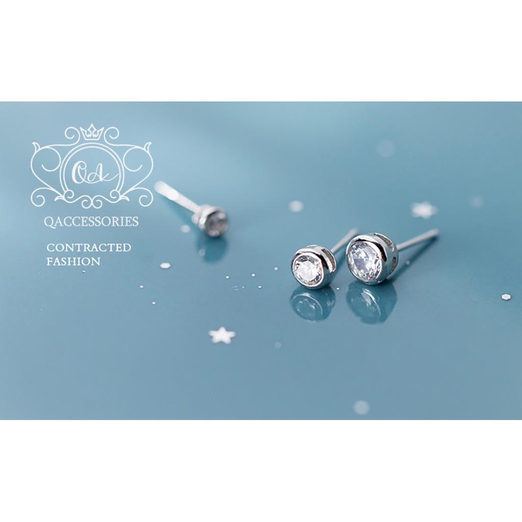 Bông tai bạc 925 nụ đá bản dày khuyên nam nữ tối giản S925 STUD Silver Earrings QA SILVER EA190807