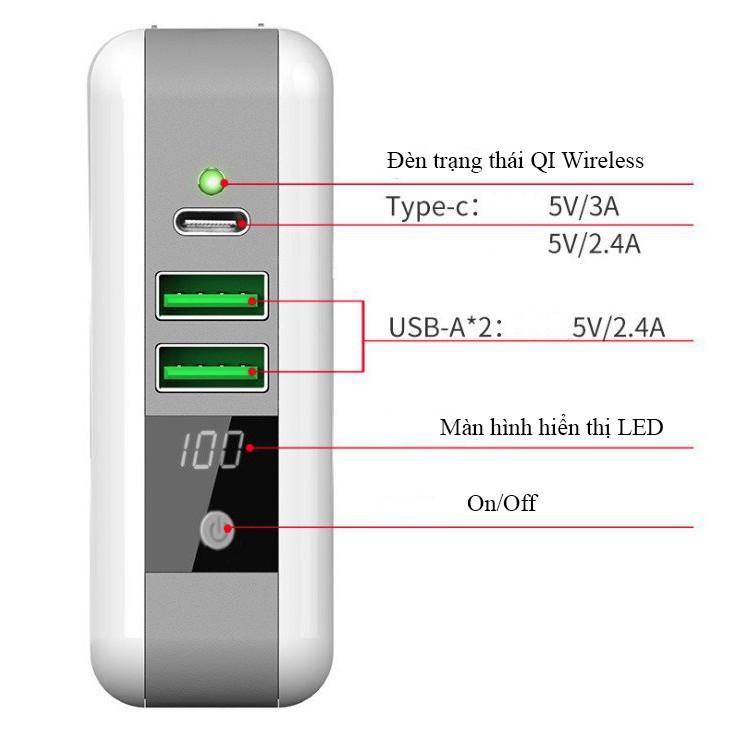 Cóc sạc, pin sạc dự phòng hỗ trợ sạc nhanh không dây 6700mAh - Gia dụng SG