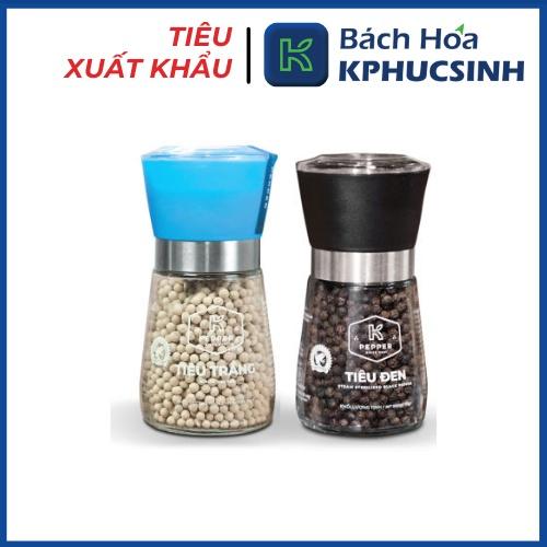 Combo 2 hũ tiêu đen và tiêu trắng K-Pepper nắp cối xay tiêu (90g/hũ)