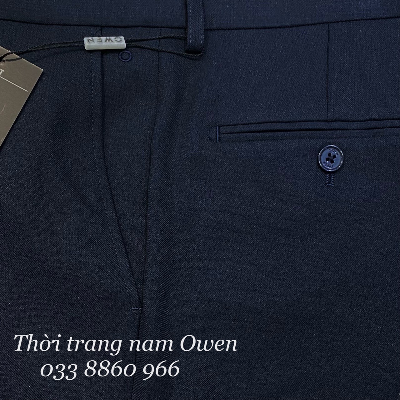 OWEN - Quần âu nam Owen Slimfit chất Nano màu xanh navy kẻ ô chìm 23489