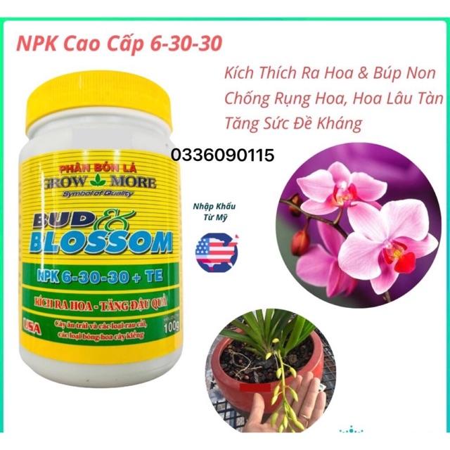 Phân Bón NPK cho Hoa, Cây Kiểng, Phong Lan GrowMore 6-30-30 lọ 100gr.