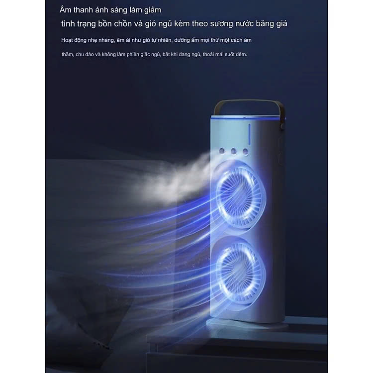 Quạt Phun Sương, Quạt Hơi Nước 2 Tầng Có Remote , Quạt Tích Điện, Đèn Led, Quạt Để Bàn Mini Làm Mát Và Tạo Ẩm Không Khí - Hàng Nhập Khẩu