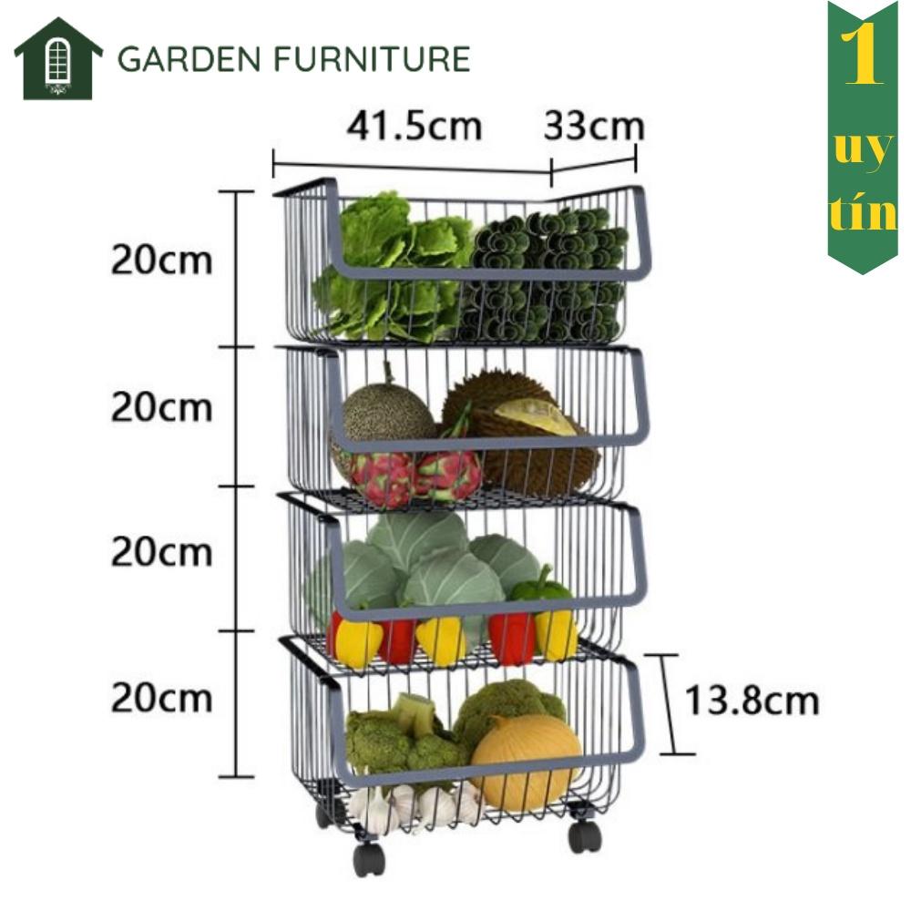 Kệ sắt đa năng nhiều tầng tháo rời có nắp đậy tiện dụng, giá kệ nhà bếp, phòng khách, có bánh xe di chuyển tiện lợi
