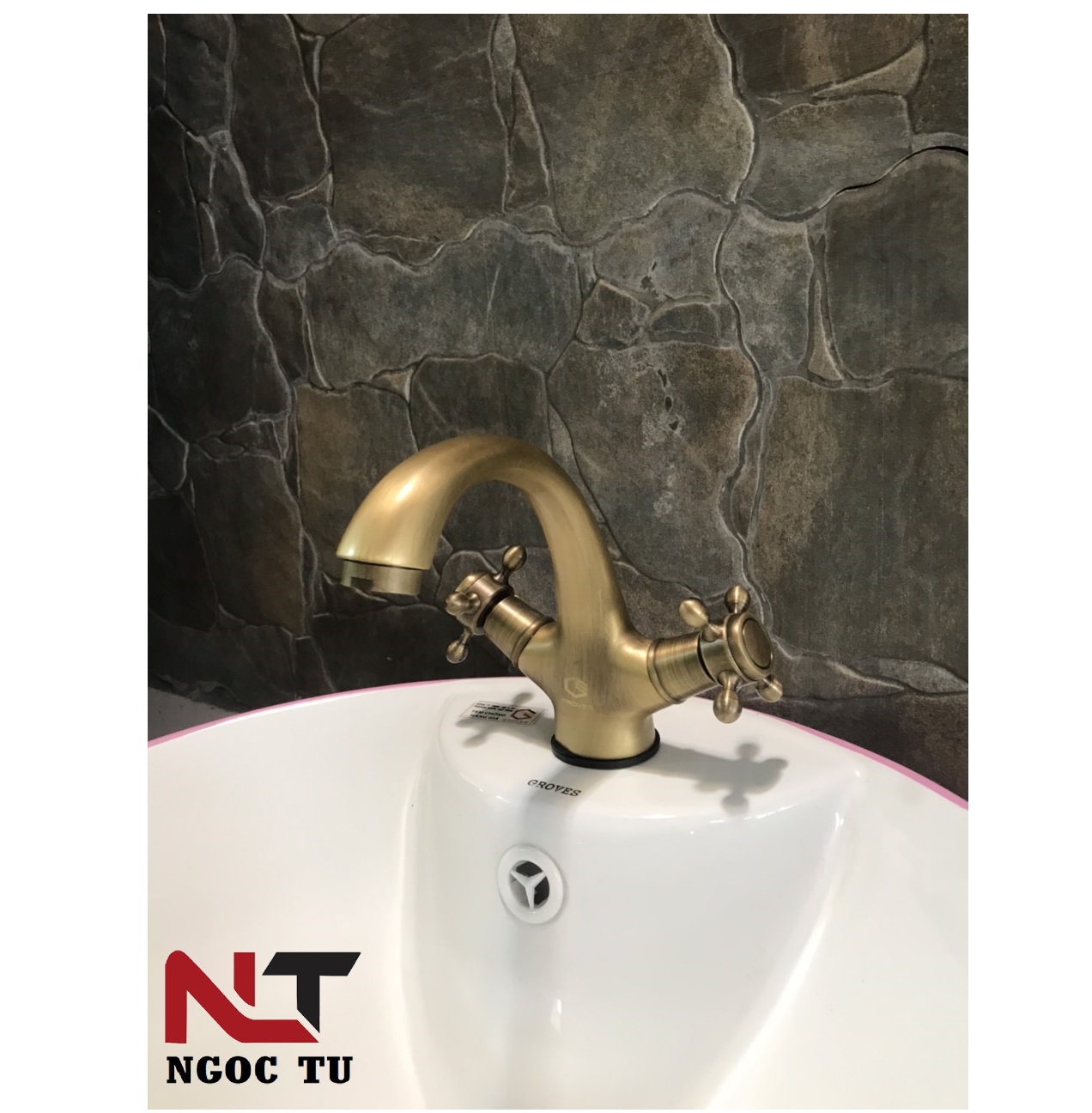 Vòi rửa mặt nóng lạnh đồng cổ hoa đồng tiền tân cổ điển GR 2201B (đẹp, sang trọng lịch sự)