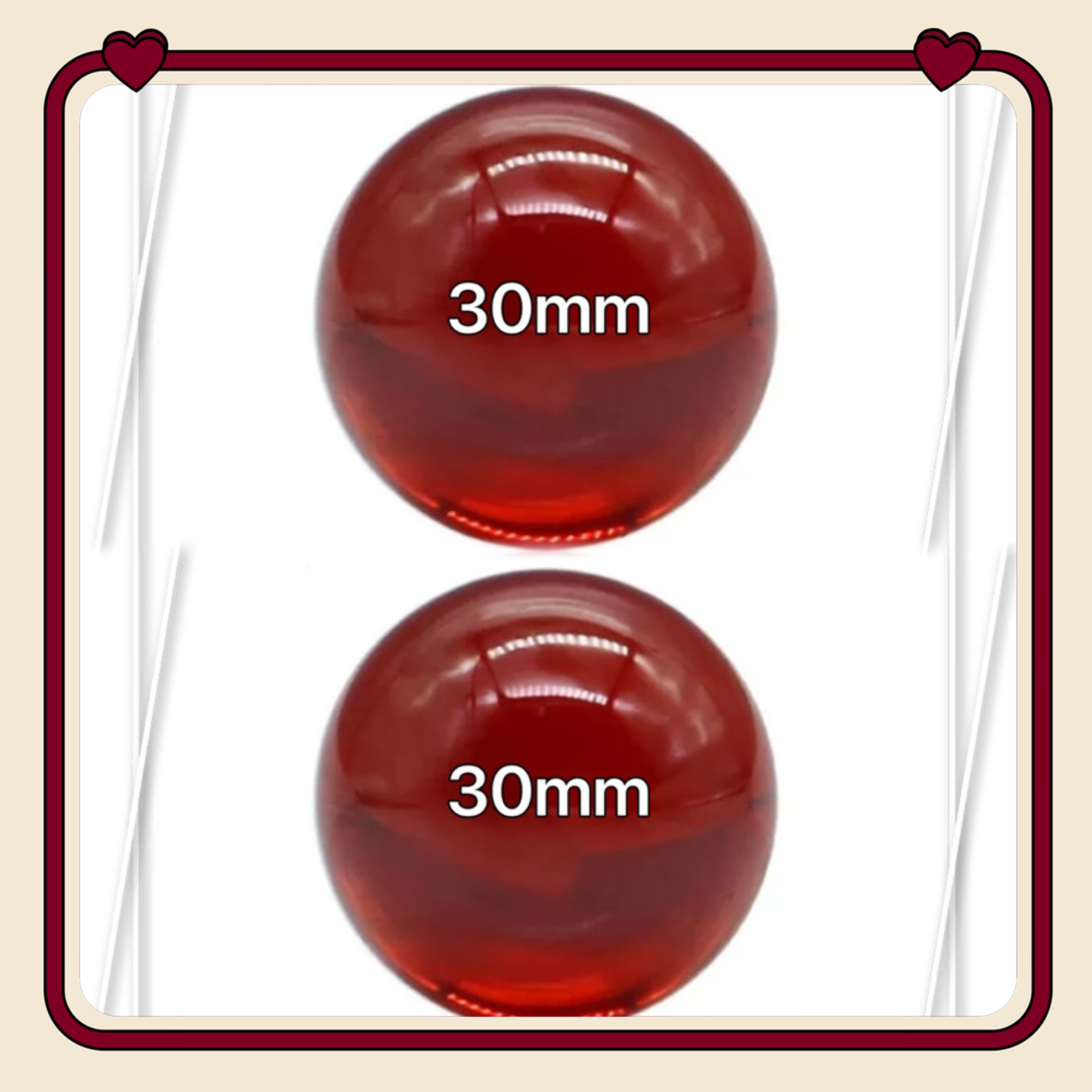 2 viên 30mm bi thuỷ tinh màu đỏ trong suốt - bi trang trí và sưu tầm