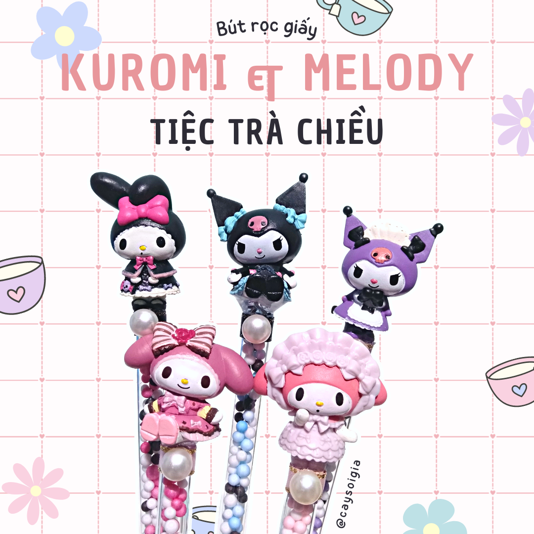 S107 - Bút dao rọc giấy thỏ Kuromi và Melody tiệc trà chiều dễ thương unbox đơn hàng, cắt sticker băng dán washi tape - Cây Sồi Già