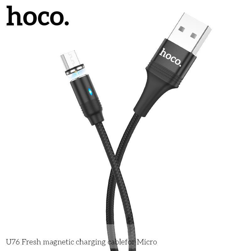 Cáp Sạc Nam Châm Cho Samsung, Xiaomi, Oppo... Hoco U76 - Dây Sạc Micro-USB Từ Tính Báo Đèn, Cáp Dù Siêu Bền - Hàng Chính Hãng