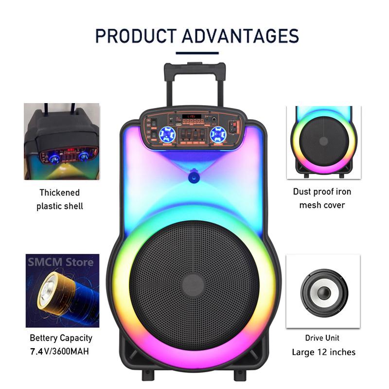 Di Động 1500W Boombox 12 Inch Đèn RGB Xe Đẩy Âm Thanh 40W Bluetooth Ngoài Trời Tiệc Karaoke Bass Cột Không Dây có Mic Color: 8 inch NDR-P08