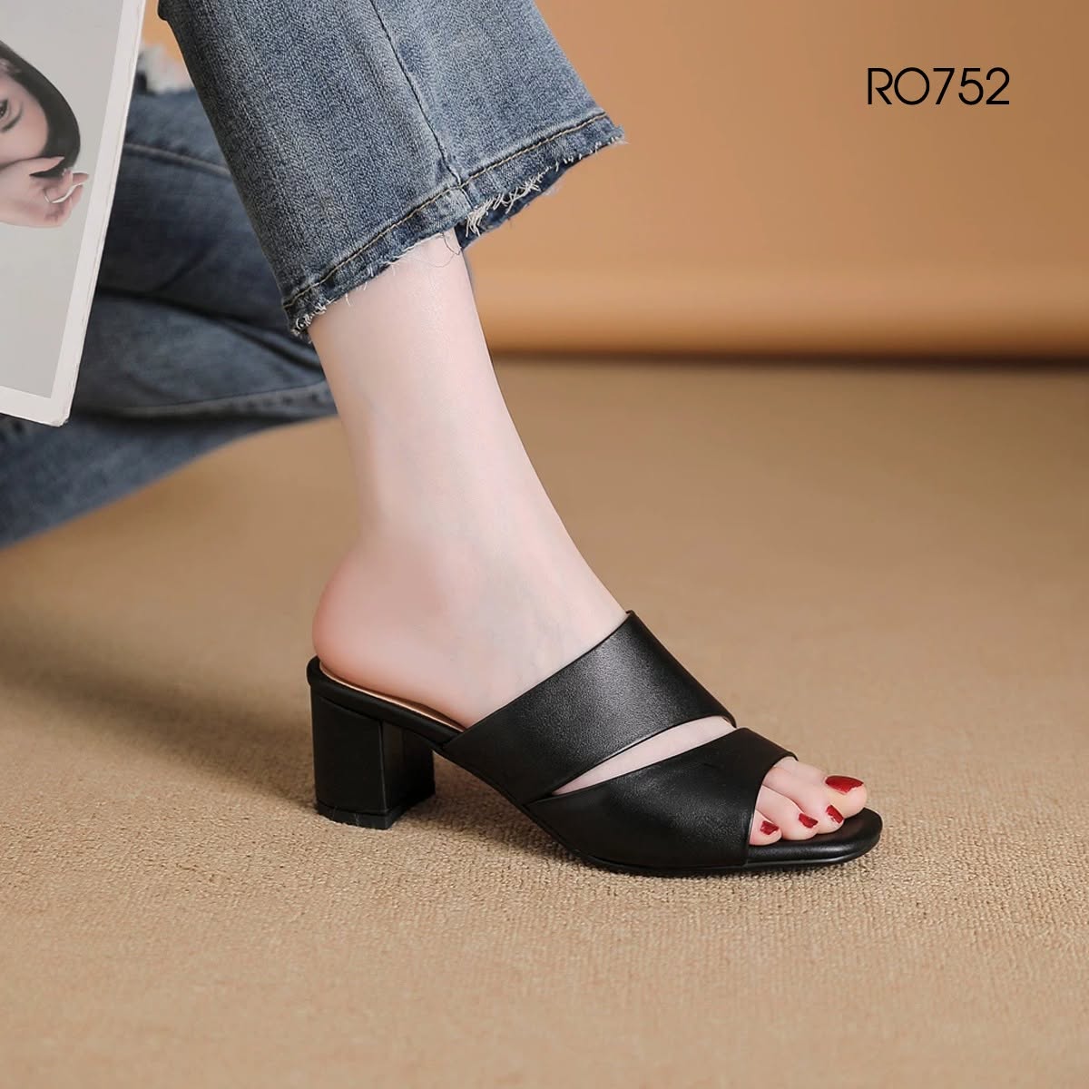 Dép cao gót nữ quai ngang ROSATA RO752 - 5p - Đen, Trắng -BKSTORE- HÀNG VIỆT NAM