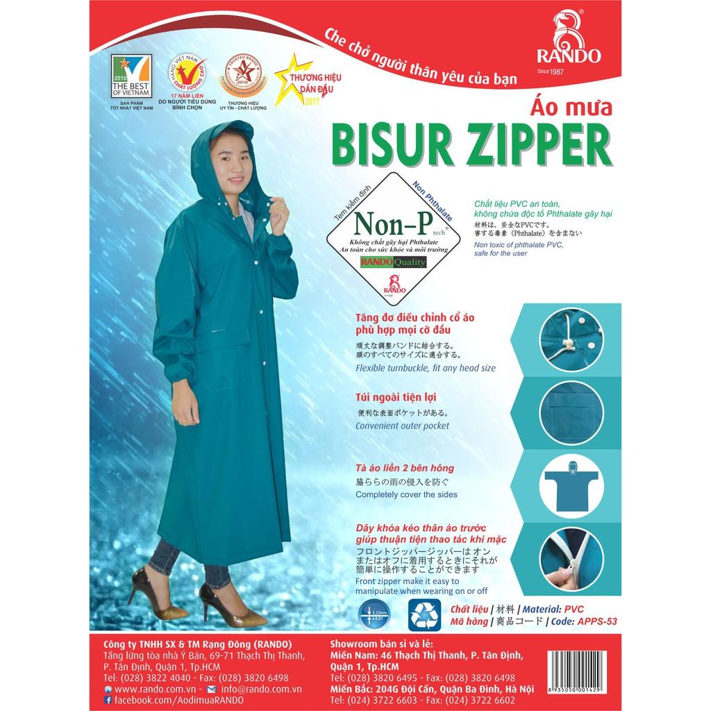Áo Mưa 1 Người Bít Sườn Có Dây Kéo, RANDO Chính Hãng, Thời Trang Tiện lợi, Bền Bỉ Không Thấm Nước