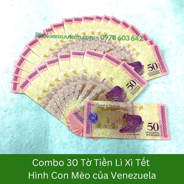 Combo 30 Tờ Lì Xì Tết Hình Con Mèo Của Venezuela, kích thước: 15.5cmx7.5cm, màu tím - SP005874