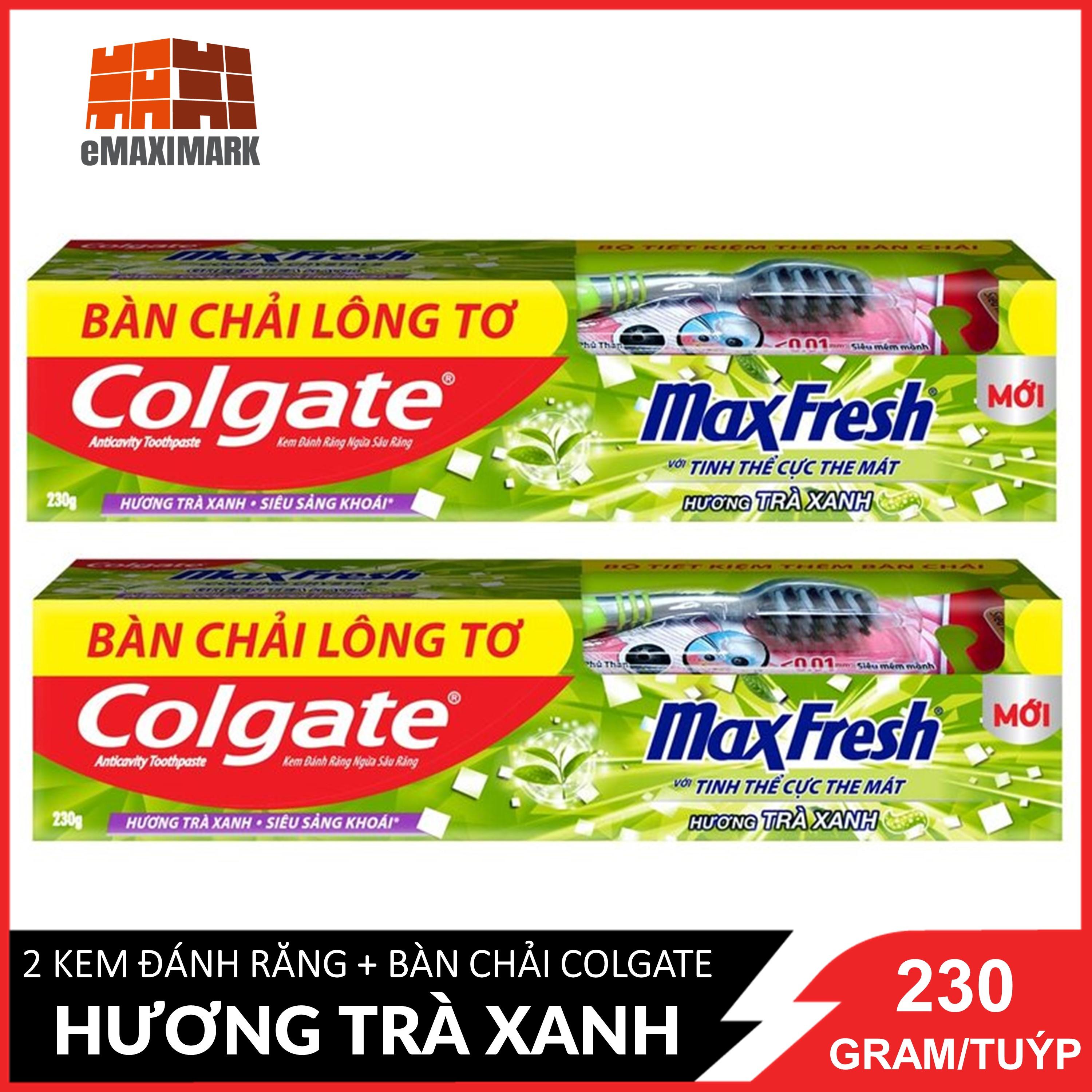 Combo 2 Tuýp Kem Đánh Răng Colgate Maxfresh Trà Xanh + Tặng Bàn Chải Đánh Răng 230 Gram