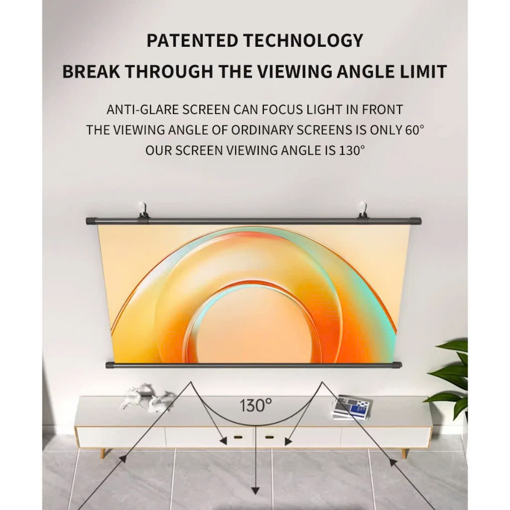 Màn Chiếu Treo Tường bằng móc treo (Tặng kèm) Prima đủ tỉ lệ Nhẹ Gọn Kích Thước 60 inch, 72 inch, 80 inch, 92 inch, 100 inch - Hàng nhập khẩu