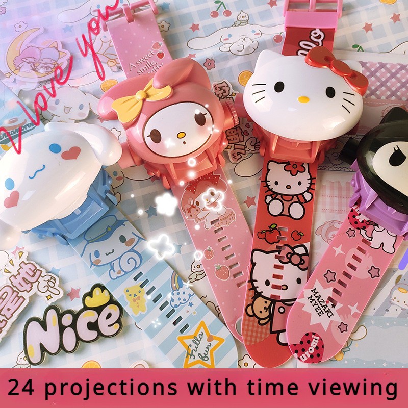 Đồng Hồ Điện Tử Thông Minh Chiếu Hình 3D Kuromi Gấu Dâu Kitty Melody Elsa Cho Bé Trai Bé Gái