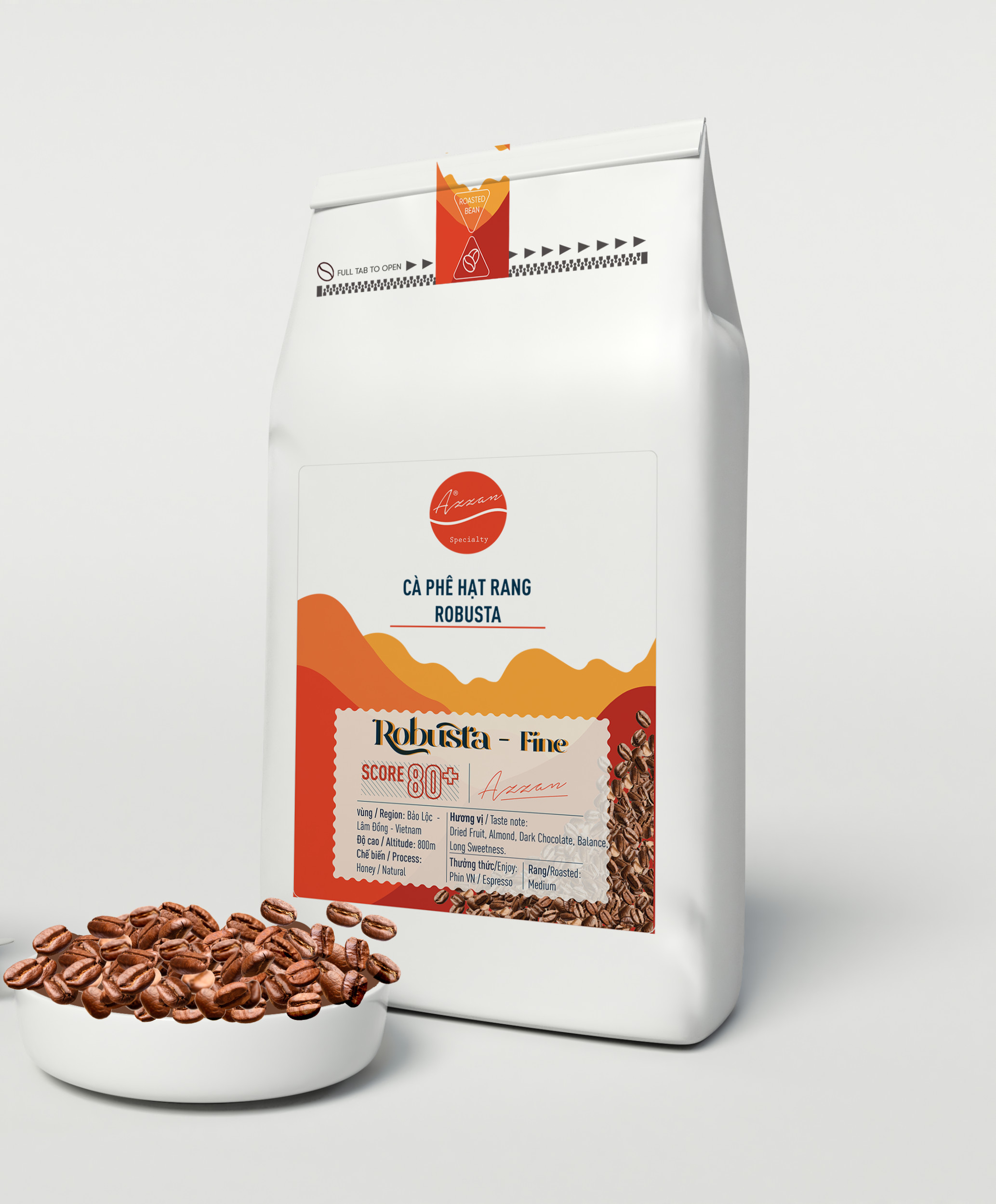 AZZAN FINE ROBUSTA 250g - Cà phê đặc sản, hạt rang hương vị đậm đà, thơm ngon tròn vị