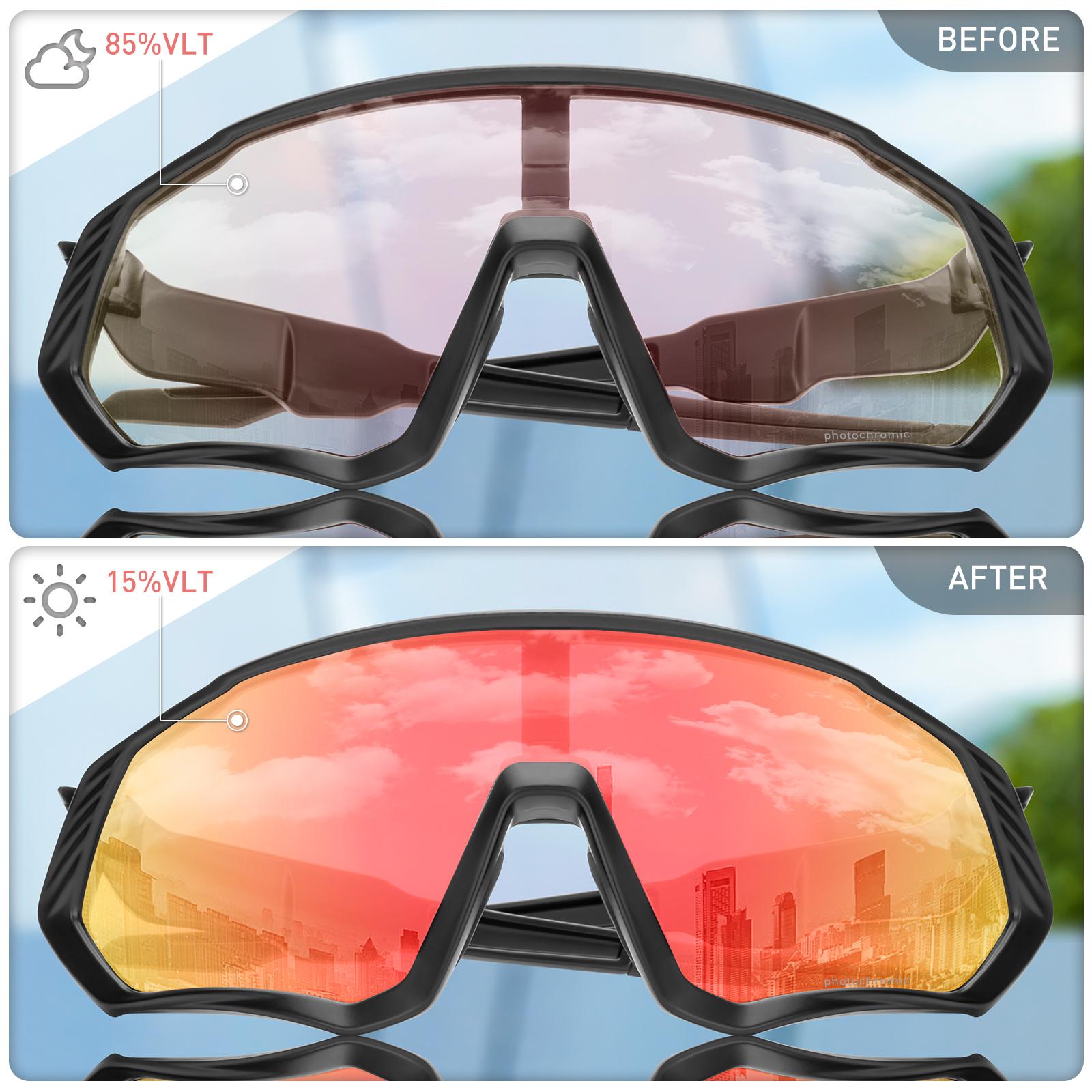 Kapvoe Photochromic Xanh Đỏ Kính Đi Xe Đạp Nam Nữ Đi Xe Đạp Kính Mát Đi Xe Đạp Chạy Bộ Kính Lái Xe Color: KE9408-PC-BL-05 Lenses Color: Photochoromic-1lens