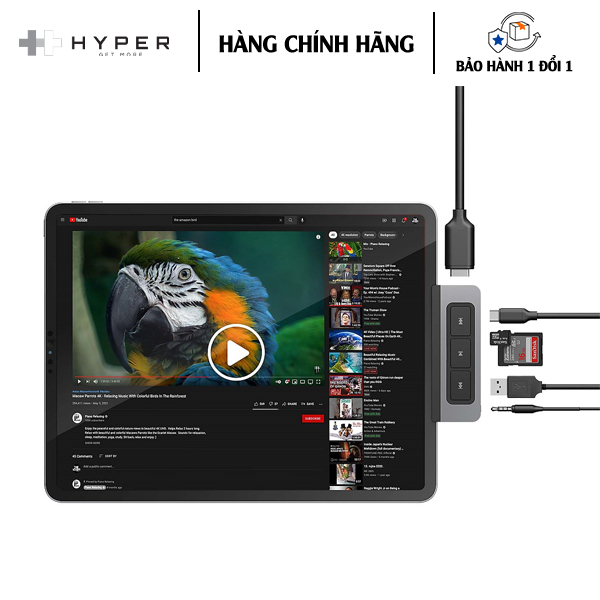 CỔNG CHUYỂN DÀNH CHO IPAD ĐA PHƯƠNG DIỆN ĐẦU TIÊN TRÊN THẾ GIỚI HYPERDRIVE MEDIA 6-IN-1 HDMI 4K/60HZ USB-C HUB HD449 - Hàng Chính Hãng