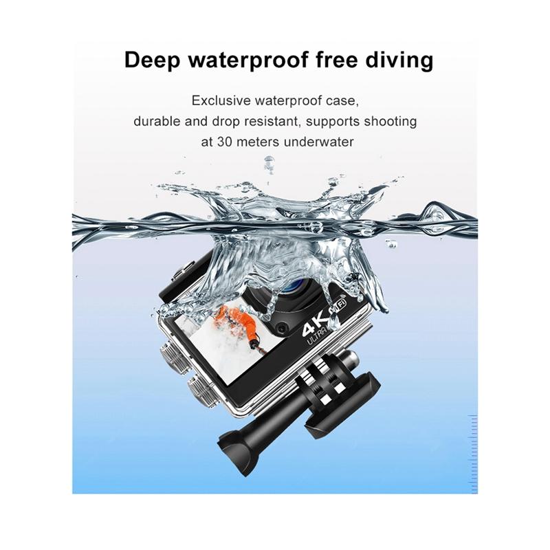 Bán lẻ 4K 60fps Camera hành động WiFi Camera chống lắc màn hình kép Màn hình kép 170 ° góc rộng 30m Máy ảnh thể thao chống thấm nước