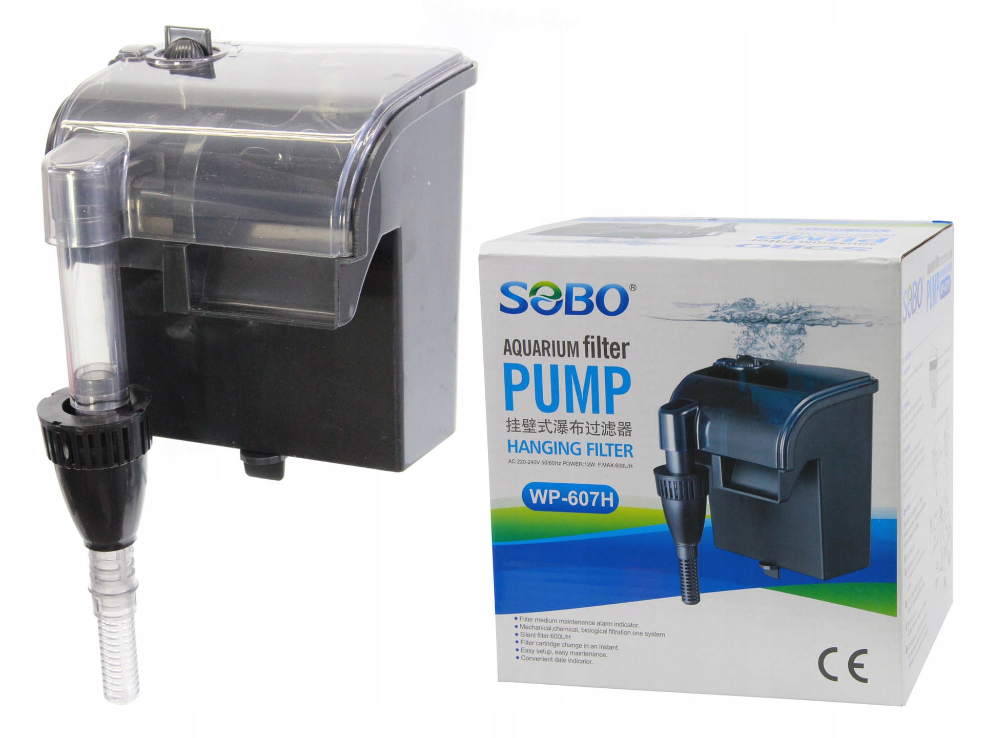 Máy lọc thác nước bể cá SOBO WP 607H 12W, 600L/H thích hợp cho hồ từ 40-60cm