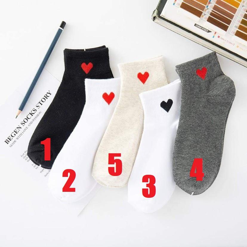 Tất cổ ngắn vải cotton 05 màu sticker trái tim