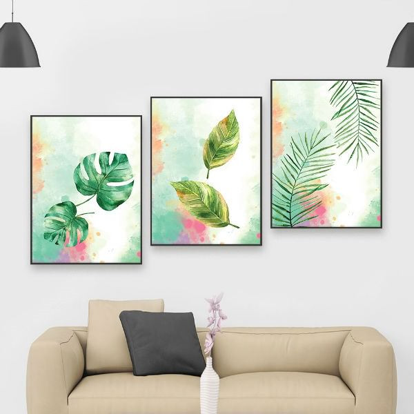 Bộ 3 Tranh Canvas Không Viền Treo Phòng Khách "Lá Có Đôi" W065