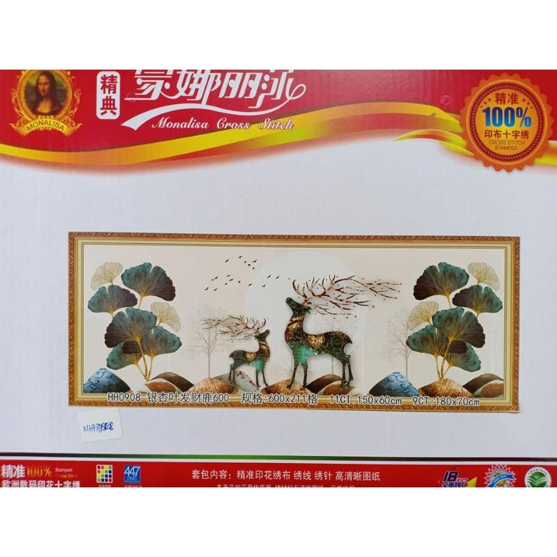 Tranh thêu chữ thập Hươu tài lộc 150x60cm