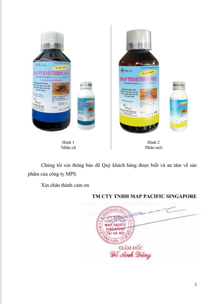 (HÀNG CHUẨN MẪU MỚI ) Thuốc muỗi MAP PERMETHRIN 50EC Diệt trừ hữu hiệu các loài muỗi truyền bệnh sốt rét, sốt xuất huyết