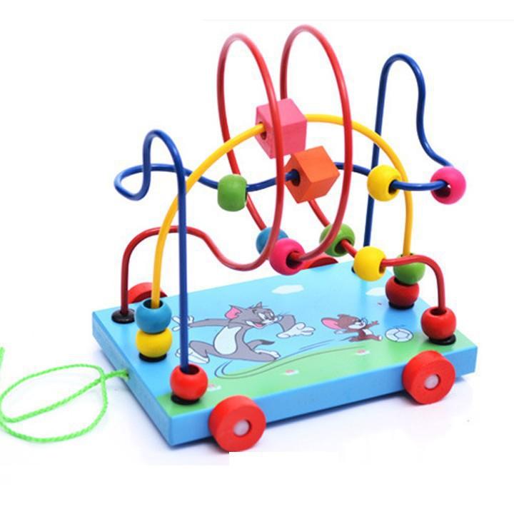 Đồ chơi xe kéo xâu chuỗi luồn thả hạt bằng gỗ cho bé - đồ chơi gỗ thông minh phát triển tư duy logic bé