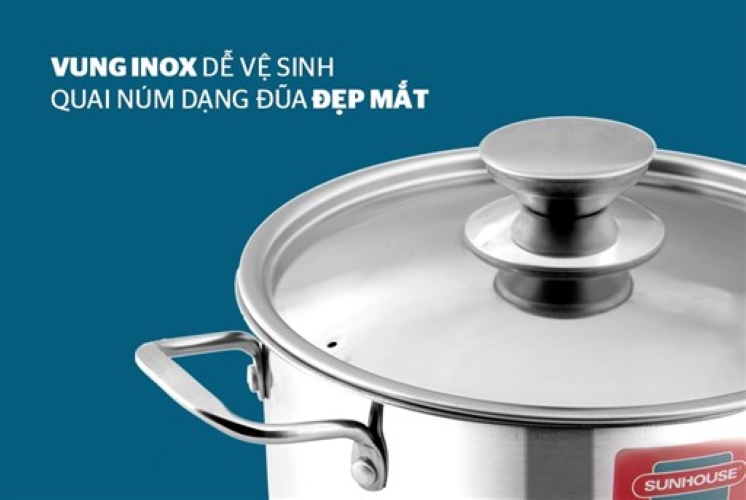 BỘ 3 NỒI INOX 1 ĐÁY SUNHOUSE SH224 - DÙNG ĐƯỢC MỌI LOẠI BẾP, KỂ CẢ BÊP ĐIỆN TỪ.