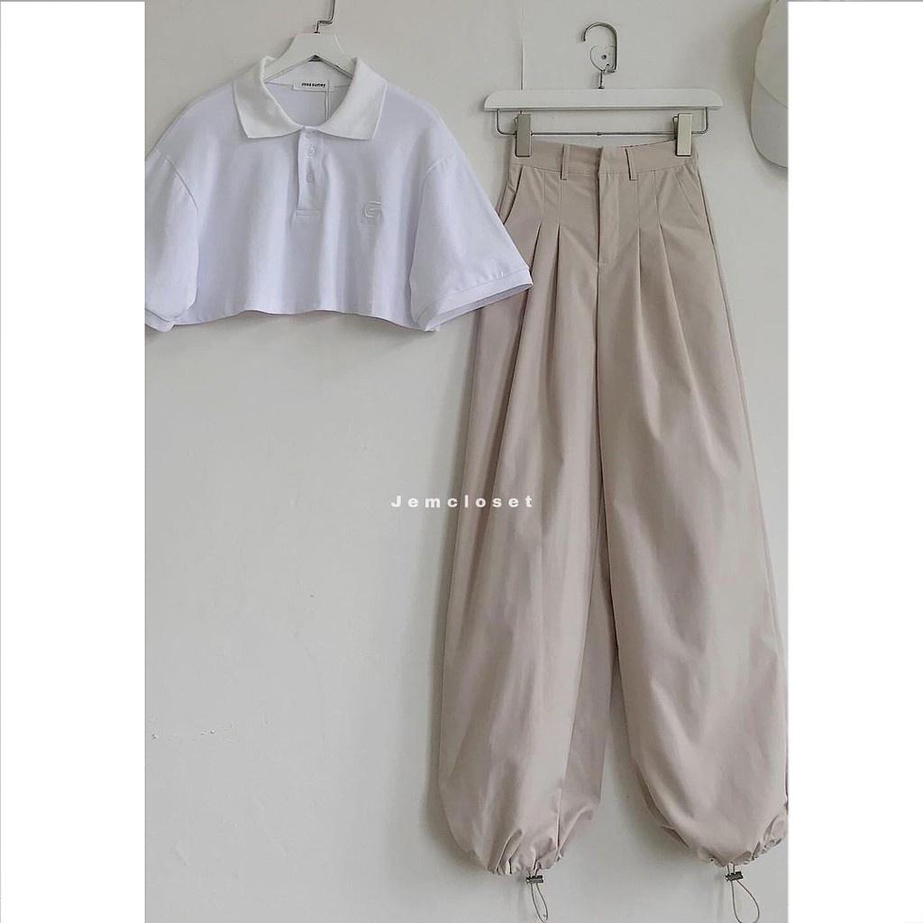Quần Jogger Kaki Màu Be Thiết Kế Rút Ống Quần Ống Rộng Phong Cách Thể Thao Thỏa Mái Cá Tính CAL 2646