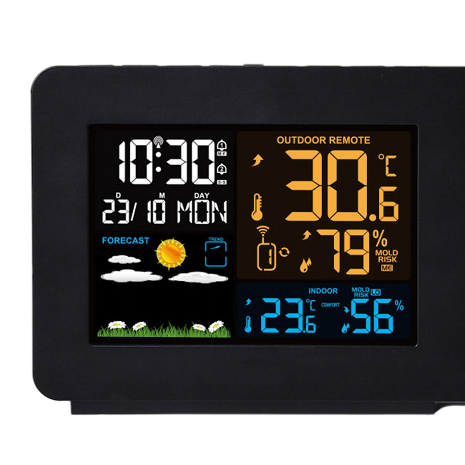LCD Digital Table Alarm Clock Weather Station Temperature Time Projection