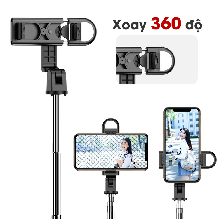 Gậy chụp ảnh 3 chân có bluetooth K10 chụp ảnh, selfie, tự sướng bằng remote và kẹp xoay 360 độ - Hàng Chính Hãng