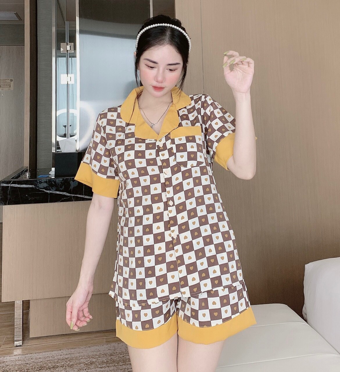 Mẫu mới đồ bộ nữ pijama mặc nhà dễ thương lụa ngủ áo cộc quần đùi cao cấp