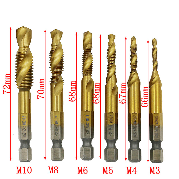 Bộ 6 mũi khoan tạo ren taro phủ titan