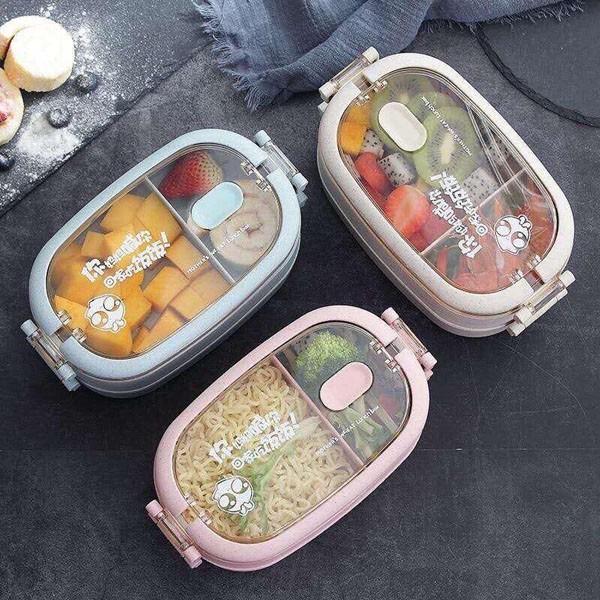 Hộp cơm 2 tầng lúa mạch kèm muống ,đũa, nĩa tiện dụng