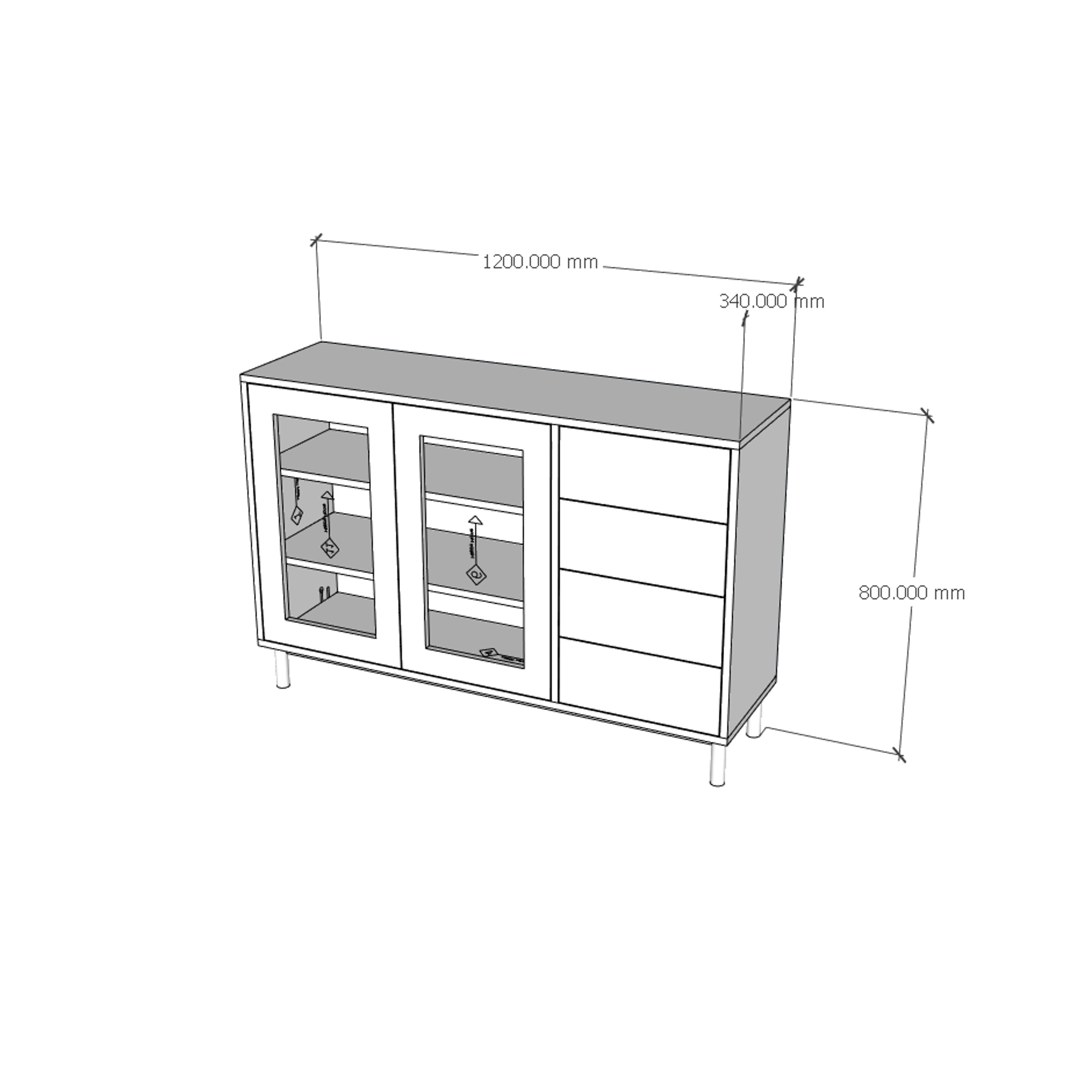 [Happy Home Furniture] ROTAN, Tủ lưu trữ 4 ngăn kéo - chân sắt, 120cm x 34cm x 80cm ( DxRxC), TCM_133