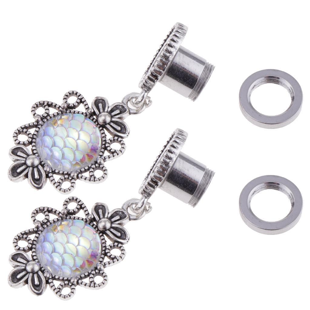 2pcs Stainless Flesh Tunnel Ear Expanders Scales Pendant Ear Accessories
