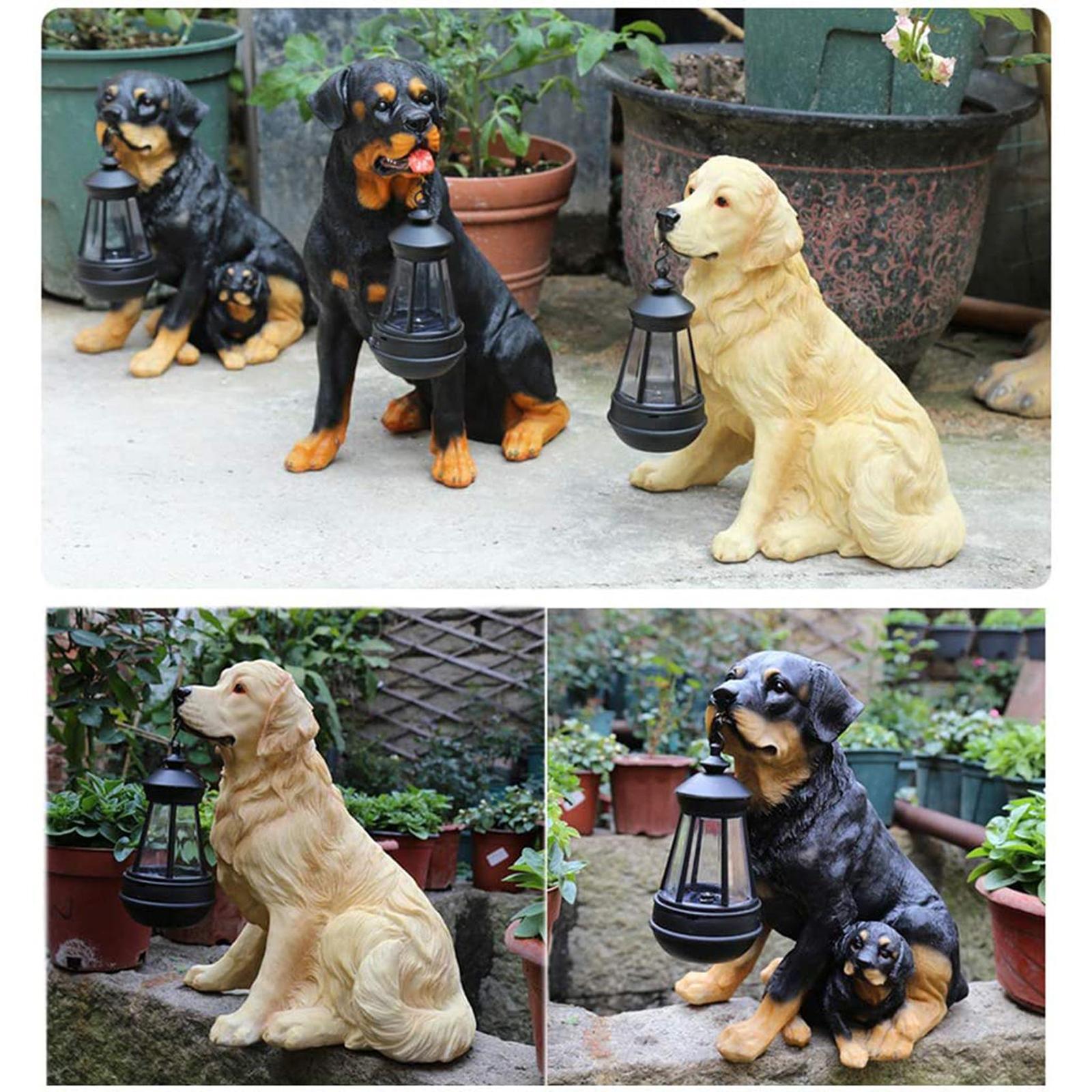 Outdoor Garden Dogs Ornament with Solar Powered Light, Resin Golden Retriever/Labrador/Rottweiler Statue with Detachable LED Solar Lights Lantern