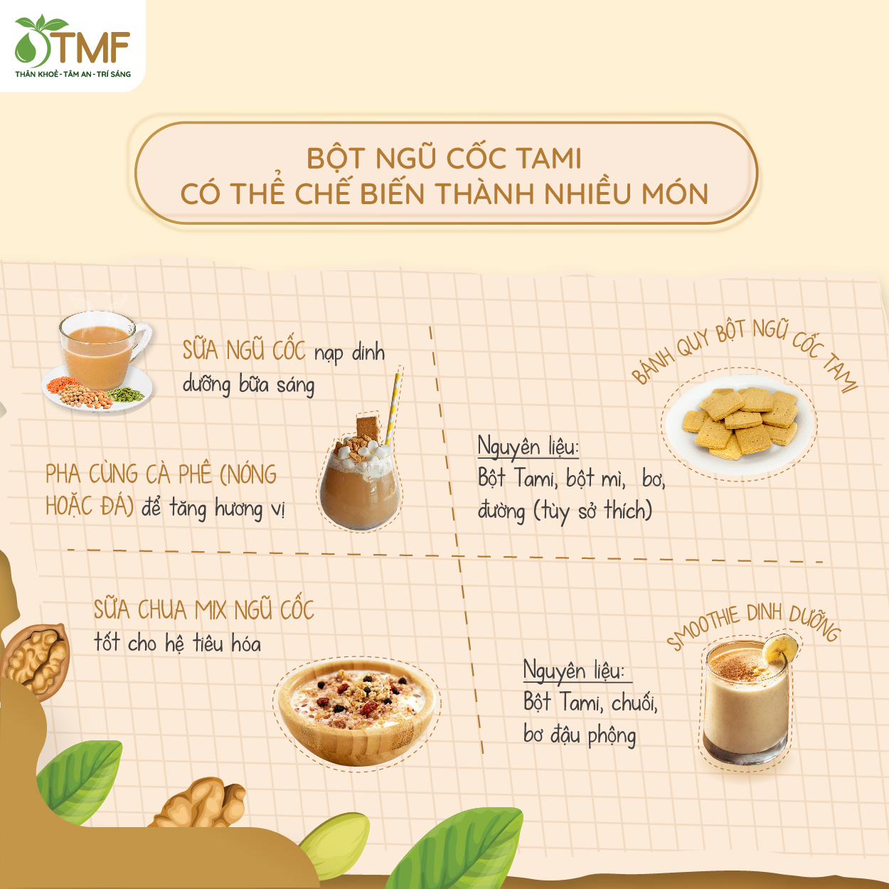 Bột ngũ cốc nảy mầm Tami 126g 7 gói TÂM MINH FOODS ít ngọt dinh dưỡng giảm cân