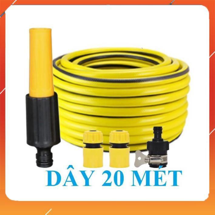 Vòi Xịt️Evoucher Bộ dây vòi xịt nước rửa xe, tưới cây , tăng áp 3 lần, loại 20m 206622-5 cút sập, nối đen