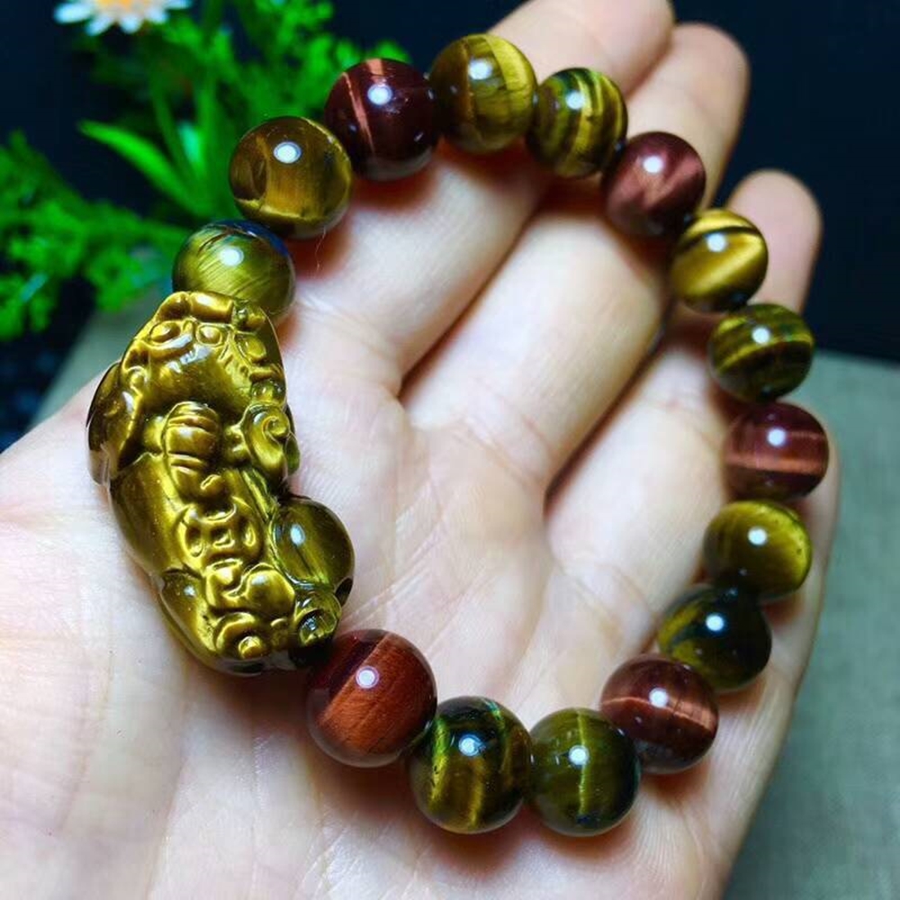 Vòng Tay Phong Thủy Tỳ Hưu Opal Mắt Hổ Tự Nhiên 10MM